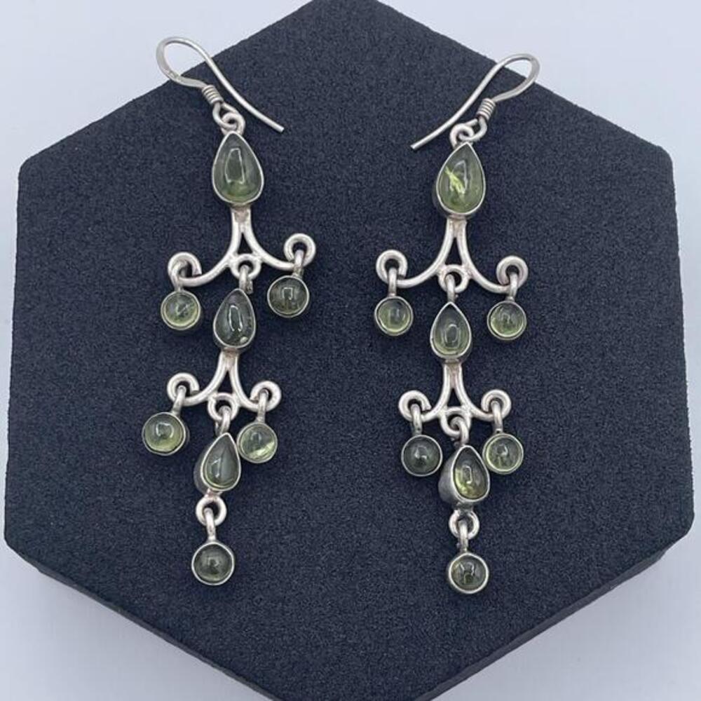 Vintage 925 Sterling Silver Peridot Chandelier Earrings August Birthstone Estate